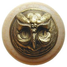 Notting Hill NHW-711N-AB Wise Owl Wood Knob in Antique Brass /Natural wood finish